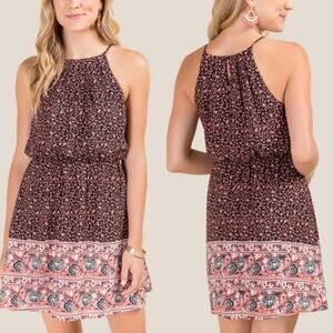 Blue Rain Francesca Effie Pink Black Floral Print Sleeveless Mini Dress Medium
